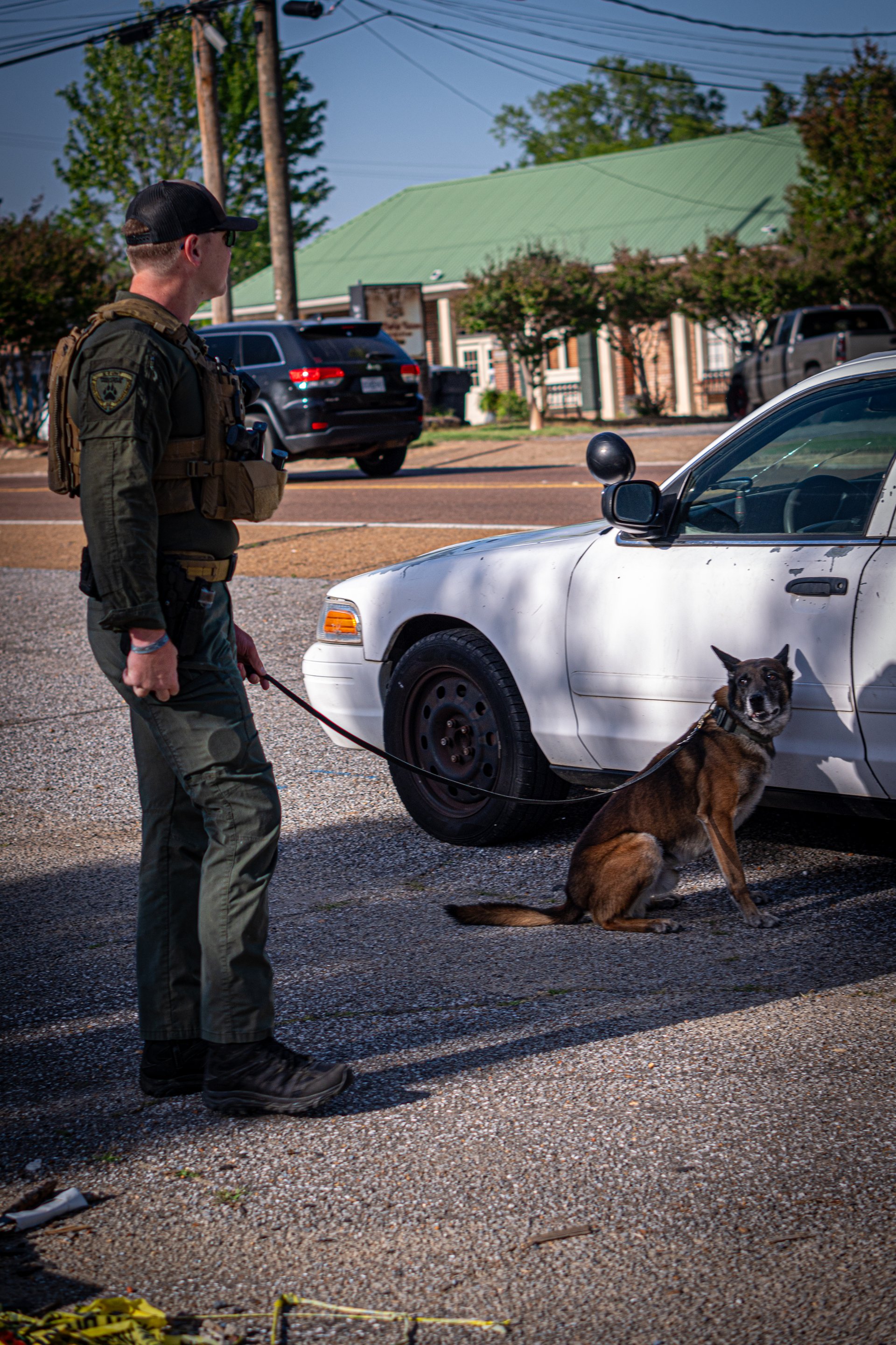 DeSoto County K-9 handler and dog during a training exercise
